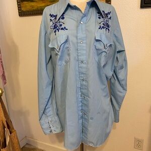 Light Blue Embroidered Western Shirt